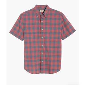 Faherty Rose Navy Buffalo Check Organic Cotton Short Sleeve Shirt XL